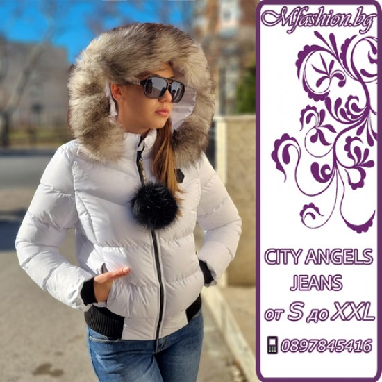 Дамско яке с естествен пух от лисица, City Angels, Бяло, 7012